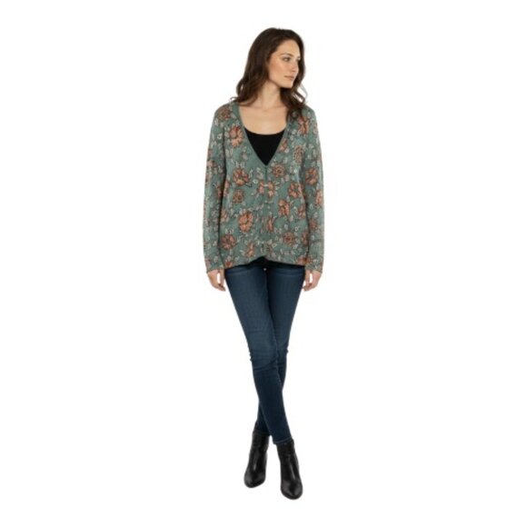 Peruvian Connection Large Pima Cotton Button Down Floral Knit Cardigan Sweater - Picture 2 of 6